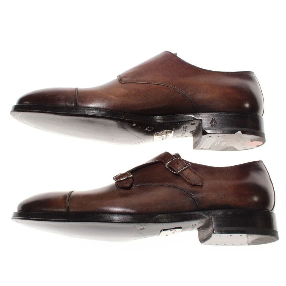 Di Bianco NWD Double Monk Strap Dress Shoes Size 9 US in Brown Leather